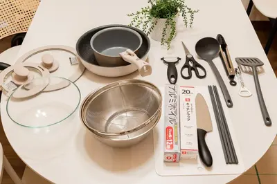 a white table with scissors and other items on it at TokyoDisneyAkihabara,Entire House,8Ppl,5Bedl60m2 in Tokyo