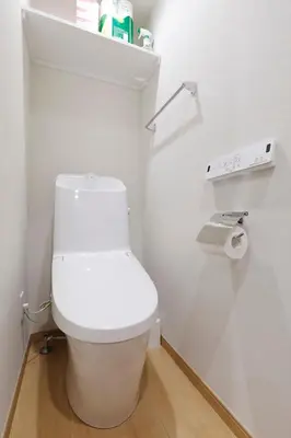 a white toilet in a bathroom with a roll of toilet paper at LIFE TOWN Kameari in Tokyo