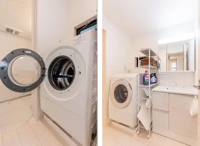 a laundry room with a washing machine and a sink at \u6625\u65e5\u5c45 Kasuga House in Tokyo