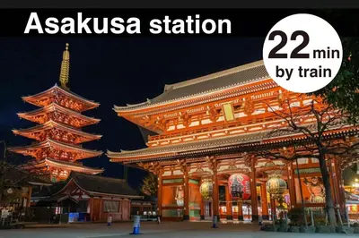 an asian building with the words asakusa station min by train at Grado Horikiri in Tokyo