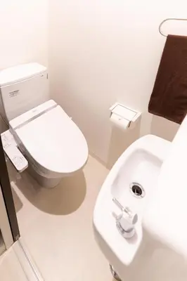 a white bathroom with a toilet and a sink at Grado Horikiri in Tokyo