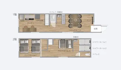 a plan and elevation of a small house at unito villa SHINJUKU in Tokyo
