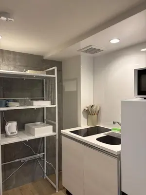 a kitchen with a sink and a refrigerator at Tkm\u767d\u91d15\u4e01\u76ee in Tokyo