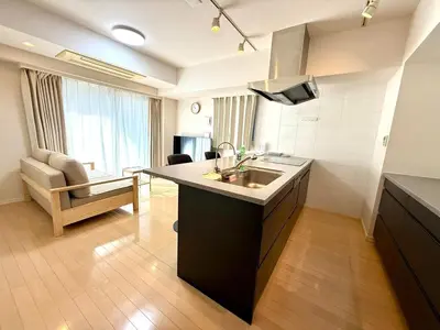 a kitchen with a sink and a living room at SELENTE-S3 - Tokyo Tower 2BR - Central Tokyo in Tokyo