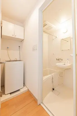 a bathroom with a shower and a sink at 67 Apartment Hotel Asakusa in Tokyo