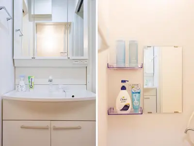a bathroom with a sink and a mirror at Negishi 101-TT0029 in Tokyo