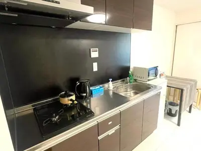 a kitchen with a sink and a stove top oven at Tokyo Goose and Goose Stay Ikebukuro Station 1min walk in Tokyo