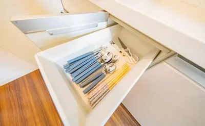 a drawer in a kitchen with utensils in it at 30 min to Ueno, Asakusa, Skytree, Akihabara, Ginza in Tokyo