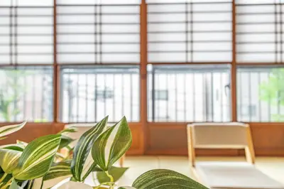 a room with windows and a chair and a plant at KOKORO INN TOKYO 5-minute walk to Senso-ji Temple Four-story private house with two bathrooms luxury stay in Tokyo