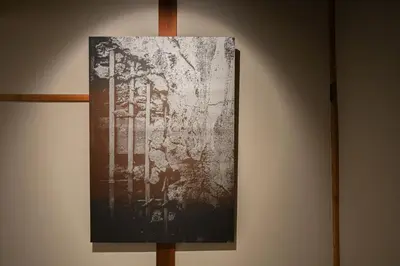 a black and white picture hanging on a wall at HAN'S EBISU Hanare - Shibuya - Entire Renovated House in Tokyo