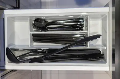 a drawer full of utensils in a refrigerator at Spacious Skytree Stay, 8 Guests, Asakusa 11 mins, Modern Renovation, 8-min Walk to Station in Tokyo