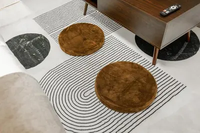 a living room with two wooden tables on the floor at 8 min to Ikebukuro, 6 min walk from Yomachi Station, Max 2 people, Straight to Tokyo, Shinjuku, Shibuya, Ueno 302 in Tokyo