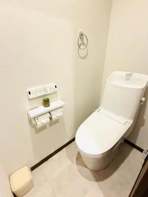 a bathroom with a white toilet in a room at Nexus Villa Morishita in Tokyo
