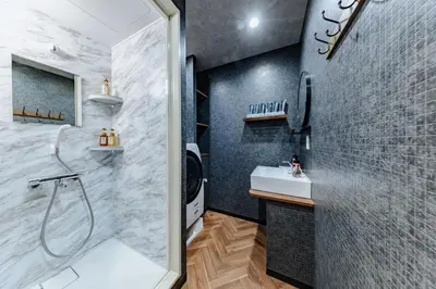 a bathroom with a shower and a sink at tsukiji 2min,V201,Ginza 10min in Tokyo