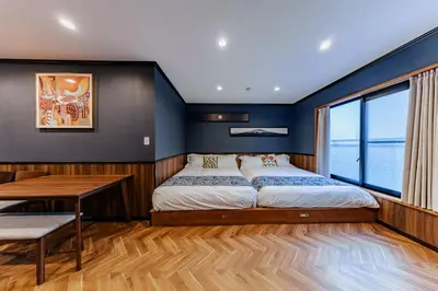 a bedroom with a bed and a table at tsukiji 2min,V201,Ginza 10min in Tokyo