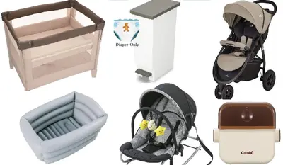a selection of baby items including a baby crib and a stroller at ever Inn Higashi koenji in Tokyo