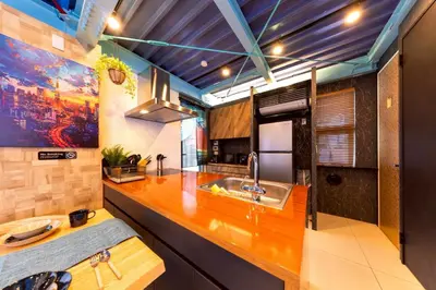 a kitchen with a sink and a counter at 3 min walk from Sangenjaya Sta, 90square meters, Bouldering in Tokyo