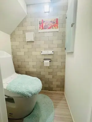 a small bathroom with a toilet and a rug at \u72ec\u680b\u522b\u5885 \u76f4\u8fbe\u5929\u7a7a\u68115\u5206 asakusa\u96f7\u95e88\u5206\u4e1c\u5411\u5c9b\u7ad93\u5206\u949f \u514d\u8d39\u505c\u8f66 2\u536b 3\u5367 5\u53cc\u4eba\u5e8a \u514d\u8d39Wifi in Tokyo