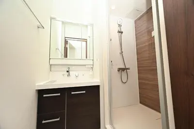 a bathroom with a sink and a shower at NY Hotel Premium 1 \u65b0\u5bbf2\u968e\u5efa\u30663\u5ba41\u30d0\u30b9\u30eb\u30fc\u30e01\u30b7\u30e3\u30ef\u30fc2\u30c8\u30a4\u30ec in Tokyo