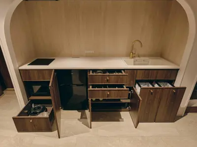 a kitchen with a sink and a counter top at illi Eme Tokyo-Toranomon in Tokyo