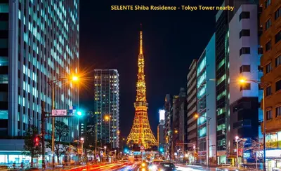 a view of the eiffel tower in a city at night at SELENTE-S6 - Tokyo Tower 2BR - Central Tokyo in Tokyo