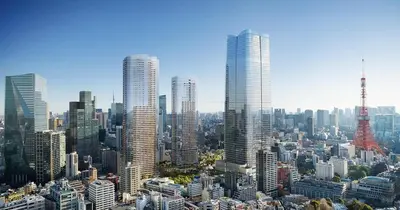 a group of tall buildings in a city at SELENTE-S6 - Tokyo Tower 2BR - Central Tokyo in Tokyo