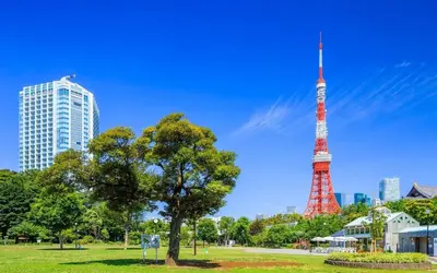 a tree in a park with the eiffel tower in the background at SELENTE-S6 - Tokyo Tower 2BR - Central Tokyo in Tokyo