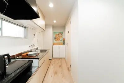 a kitchen with a sink and a stove top oven at Alice \u6696\u5c4b \u845b\u9970\u533a\u6e29\u99a8\u516c\u5bd3 \u6b65\u884c2\u5206\u949f\u5230\u8f66\u7ad9 \u673a\u573a\u4ea4\u901a\u4fbf\u5229 \u6700\u591a4\u4eba in Tokyo