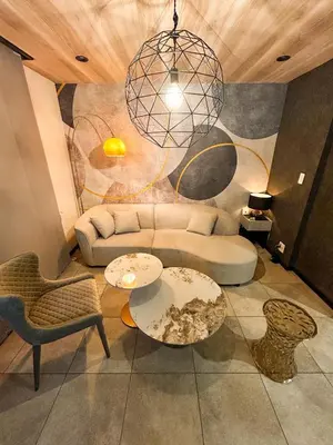 a living room with a couch and a table and chairs at Luxury modern 3LDK in central Tokyo 5 min to Metro in Tokyo