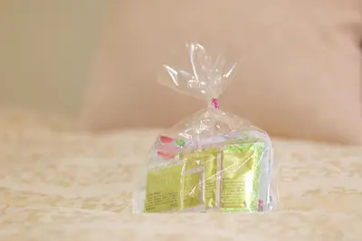 a clear plastic bag with a present in it at Hotel Suntargas Ueno in Tokyo
