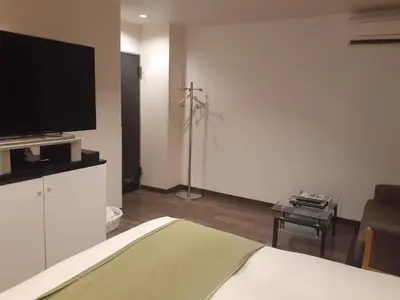 a living room with a bed and a flat screen tv at Hotel Moana Otsuka (Adult Only) in Tokyo