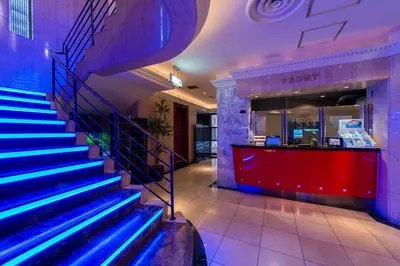 a set of stairs in a restaurant with a bar at HOTEL PAL Otsuka -Adult Only- in Tokyo