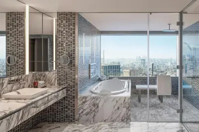 a bathroom with a tub and a sink and a window at The Prince Gallery Tokyo Kioicho, a Luxury Collection Hotel in Tokyo