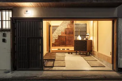 an open door with a bench in a room at Araiya Tokyo -Private Townhouse- in Tokyo