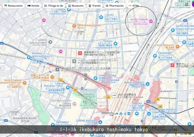 a map of the hiroshikiikiikiikiikiikiikiikiiki at Hotel VARKIN in Tokyo