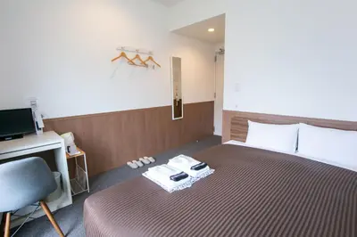 a room with a bed with a chair and a television at Oak Hotel Edo in Tokyo