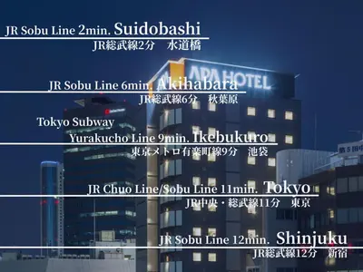 a building with writing on the side of it at APA Hotel Iidabashi Ekimae in Tokyo