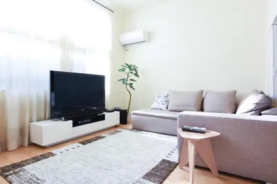 a living room with a couch and a flat screen tv at Luxury New House in Tokyo