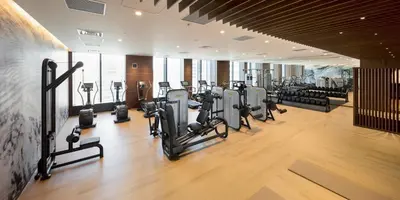 a gym with rows of treadmills and cardio machines at Ascott Marunouchi Tokyo in Tokyo