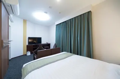 a hotel room with a bed and a television at Dormy Inn Premium Kanda in Tokyo