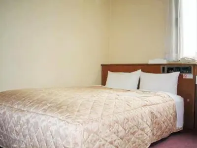 a bedroom with a large bed with white sheets and a window at Nishishinjuku Green Hotel in Tokyo