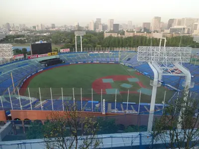 an aerial view of a baseball stadium at Nihon Seinenkan Hotel in Tokyo