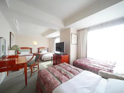 a hotel room with two beds and a television at Hotel East 21 Tokyo in Tokyo