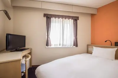 a hotel room with a bed and a television at the b suidobashi in Tokyo