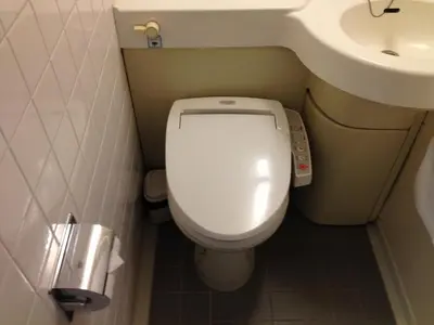 a small bathroom with a toilet and a sink at Hotel Horidome Villa in Tokyo