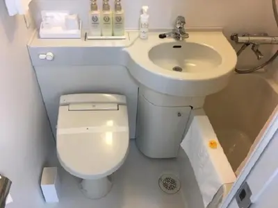 a small bathroom with a toilet and a sink at Ueno Urban Hotel in Tokyo