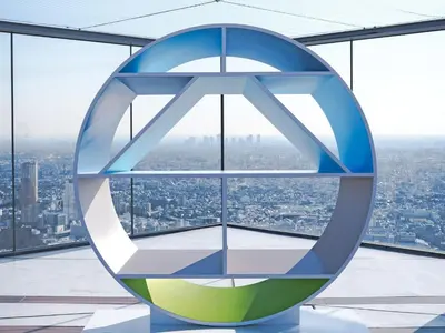 a rendering of a circular sculpture in front of a window at Shibuya Creston Hotel in Tokyo