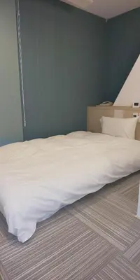 a large white bed in a room with a green wall at Ueno First City Hotel in Tokyo