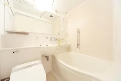 a white bathroom with a toilet and a sink at Hotel Nihonbashi Saibo in Tokyo