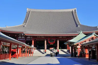 an asian temple with a large roof on a street at Sky Heart Hotel Koiwa in Tokyo